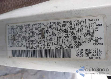 1991 Toyota Pickup Cab Chassis Super Long Wb from USA, damaged, VIN JT5VN94T7M0020747